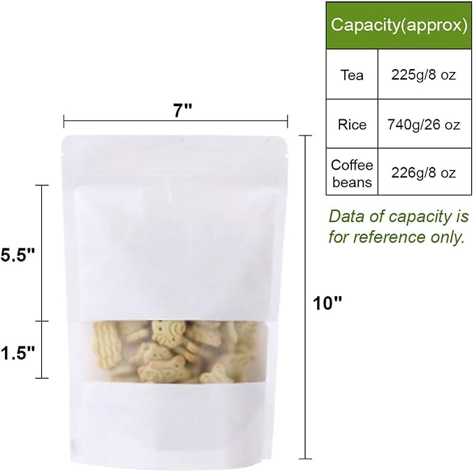 Muka 50 PCS White Kraft Bags Toaster Bags with Frosted Window | Food Grade Spouted Pouches, Leak-Proof Cap, Temp -20 - Image 4