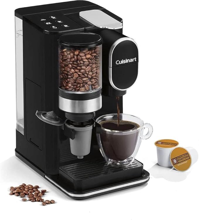 Cuisinart Single-Serve Coffee Maker + Coffee Grinder with 8 oz., 10 oz., and 12 oz. Serving Size, Compatible with Single-Cup Pods, 48-Ounce Removable Reservoir, Stainless Steel, DGB-2 | Serving Size, Single-Cup Pods, 48-Ounce Removable Reservoir, DGB-2 by Cuisinart
