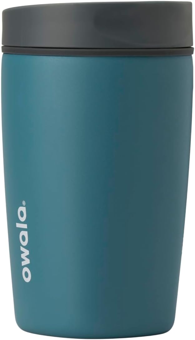 Owala SmoothSip Slider Insulated Stainless Steel Coffee Tumbler, Reusable Iced Coffee Cup, Hot Coffee Travel Mug, BPA Free 12 oz, Grey/Blue (High Dive) by Unknown