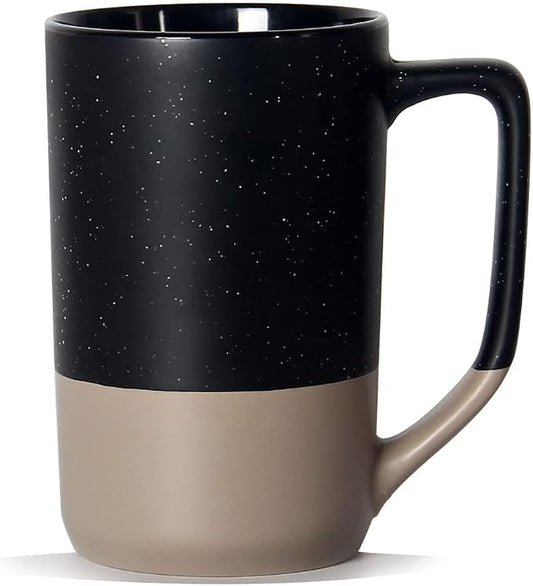 16 OZ Large Coffee Mug, Two Color Combination Big Ceramic Tea Cup with Square Handle with White Speckled for Men Women Restaurant Home Office Hot Drinks, Black by SHOWFULL