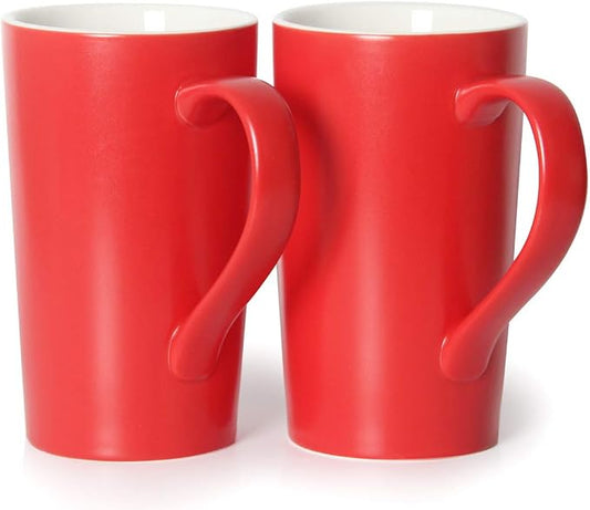 20 oz Large Coffee Mugs, M007 Tall Ceramic Cup with Handle for Dad Men, Set of 2, Christmas Red by Smilatte