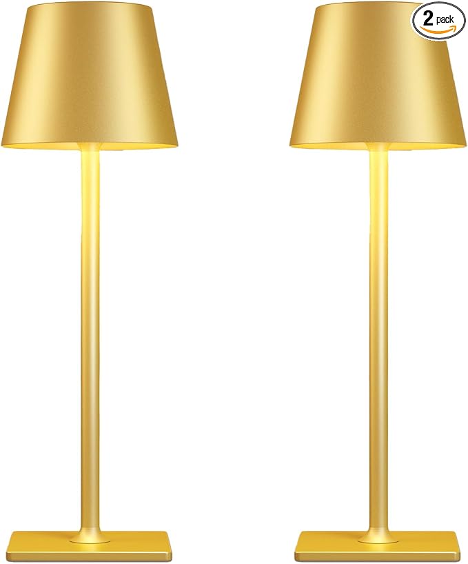 Yogaret Gold Rechargeable Cordless Table Lamp, Battery Operated, 2 Pack | 6000mAh battery lamps waterproof wireless portable design for outdoor patio, dining tables, kitchens, restaurants home bar by YogaretCeilingLight