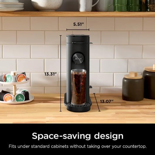 Ninja Single-Serve Pods or Grounds Hot and Iced Coffee Brewer with Rapid Cold Brew, 4 Brew Styles, Compact design and Storage, Removable reservoir 56 oz, Black PB045