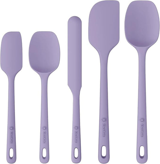 ChefAide 5 Pieces Silicone Spatula Set, Food Grade Rubber Spatula, Upgrade Strong Handle with Ergonomic Grip, Heat Resistant Up to 600°F for Nonstick Cookware, Cooking by ChefAide