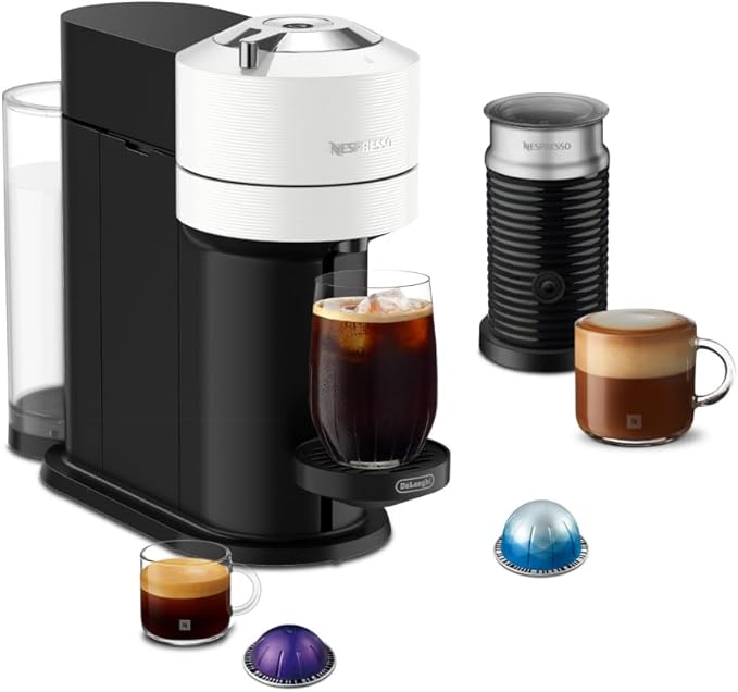 Nespresso Vertuo Next Coffee and Espresso Maker by De'Longhi with Aeroccino Milk Frother, White