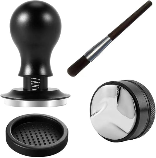 58mm Coffee Tamper & Distributor Set, 58mm Espresso Tamper Set with Stainless Steel Flat Base, Calibrated Spring Loaded Tampers Set with Cleaning Brush, Breville Espresso Accessories Kit