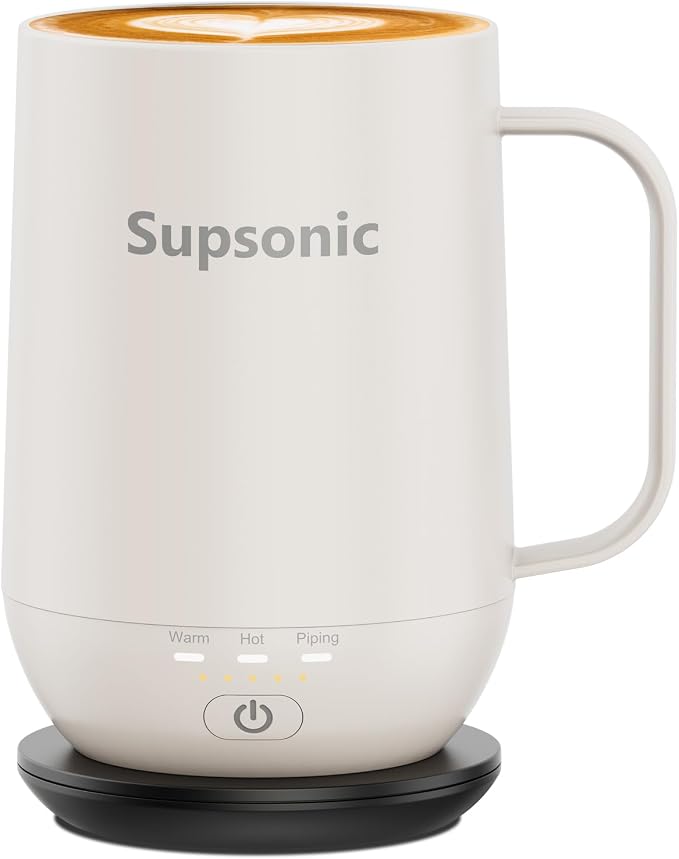 Supsonic - 16oz Self Heating Coffee Mug, Smart Heated Coffee Mug Faster Direct-Contact Heating Up to 149°F, Coffee Mug Warmer Set with Auto Shut-Off - Gifts for Men Women | S2 by Supsonic