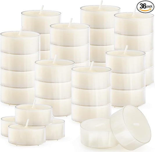 36PCS Pure Beeswax Tealight Candles, Natural Scent, Clear Cup,White