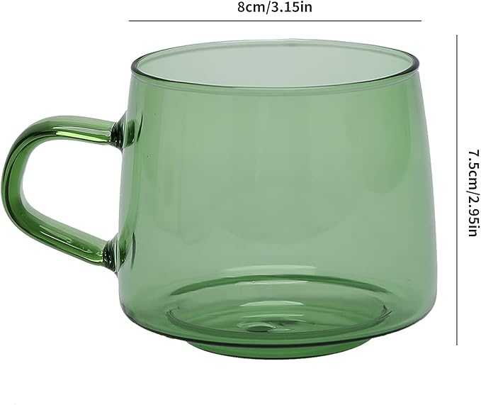 2PCS Glass Coffee Mugs, 350ml Clear Glass Mug with Handle Heat Resistant Tea Mugs High Borosilicate Glass Mug for Tea Beverages (Green)