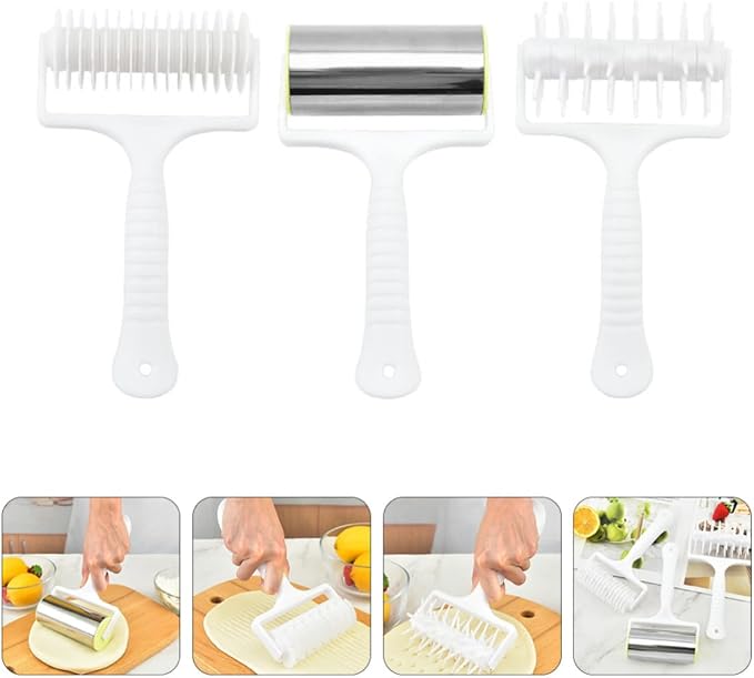 Pizza Roller Needle with Stainless Steel and Plastic Construction 3 Pcs Pastry Needle Wheel Set Easy to Roll and Clean Baking Tools for Pizza Dough Preparation - Image 8