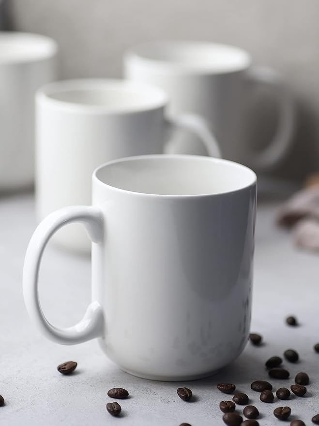 DOWAN Large Coffee Mug, 20 oz Ceramic White Coffee Mugs Set of 6 | 20oz large white ceramic mug set of 6, comfortable handle, lead-free porcelain & easy to clean, microwave & dishwasher safe - Image 4