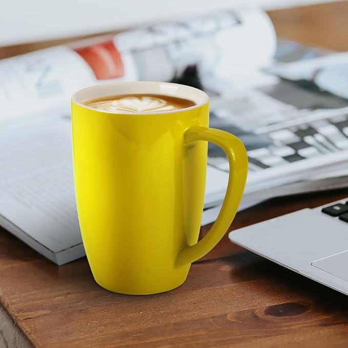 homEdge Porcelain Mug Set, 16 Ounces Cup for Tea, Latte, Mocha, Hot Chocolate, Set of 6, Yellow - Image 6