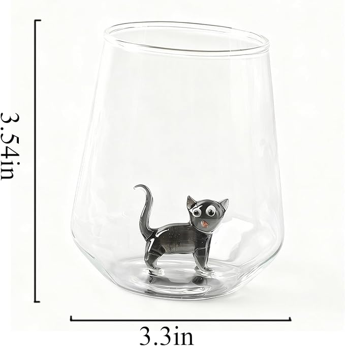 Cat Figurine Glass Cup 3D Animal Artisan Glassware Collection Handmade Cute Wine Cup Meow Garden Crystal Cat Tumbler Gothic Decorations Stemless Wineglass - Image 5