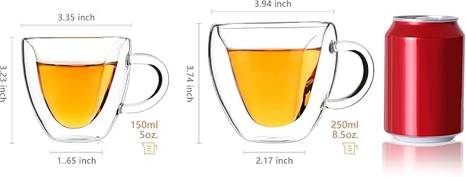 Heart-Shaped Double Wall Coffee Mugs, Set of 3 Insulated Glass Cups, 8.5 oz - Ideal for Coffee and Tea (8.5oz,3pcs)
