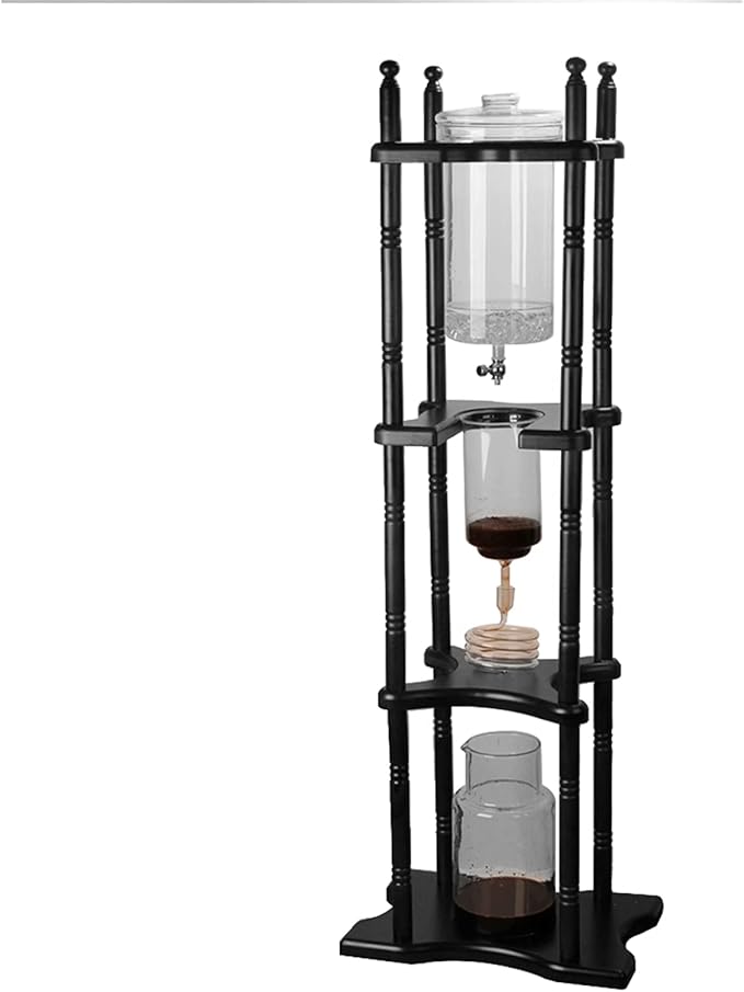Cold Drip Coffee Maker, 2L Large Capacity Solid Wood Machine, Japanese Cold Brew Maker with Slow Drip Technology, Makes 25 Cups Coffee Tower for Bars, Clubs, Parties, Shop(Black-Red)