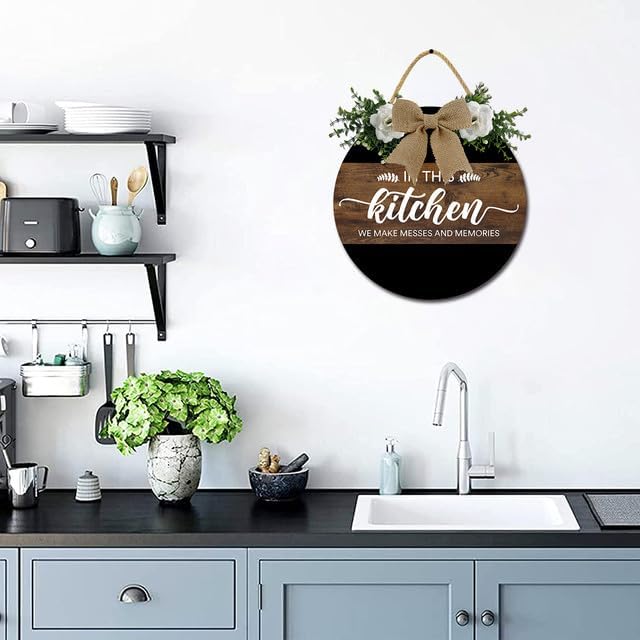 Kitchen Signs Wall Decor In this Kitchen We Make Messes and Memories Funny Dining Room Wall Decor Wood Hanging Sign Farmhouse Kitchen Dining Room Sign for Home 12inch - Image 4