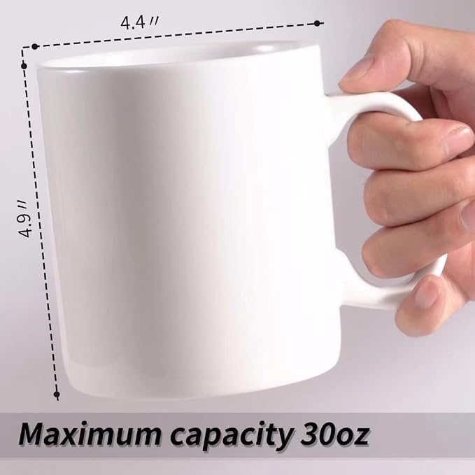 BYCNZB 30oz Super Large Ceramic Coffee Mugs Large Handles Set of 2 (White) - Image 3