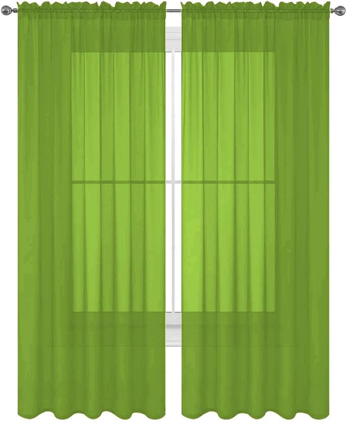 2 Piece Solid Elegant Sheer Curtains Fully Stitched Panels Window Treatment Drape (54" X 54", Lime Green) by Decotex