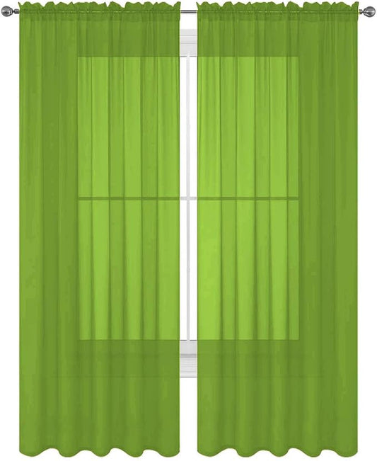 2 Piece Solid Elegant Sheer Curtains Fully Stitched Panels Window Treatment Drape (54" X 120", Lime Green) by Decotex