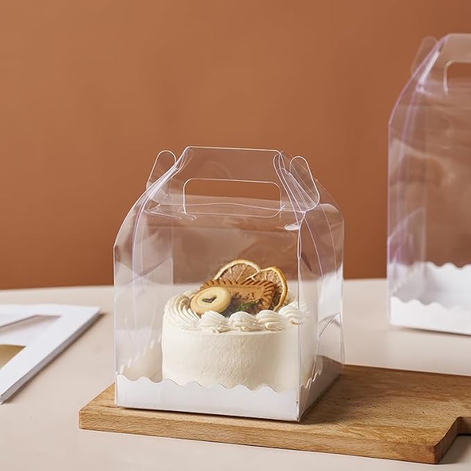 10Pcs Clear Cake Boxes with 10 Stickers and 1 Roll Ribbon Transparent Cake Carriers Plastic Cupcake Candy Food Storage Box for Home Wedding Birthday Party Favors Decor,5.5"X5.5" - Image 7