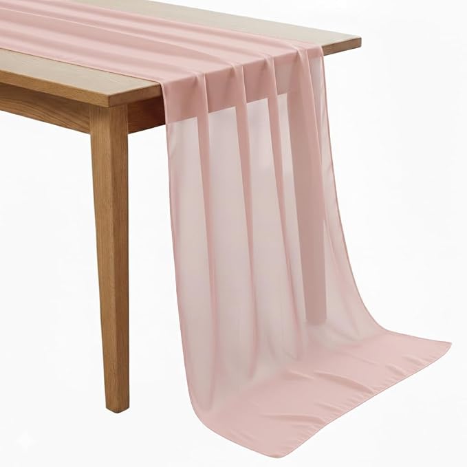 MDS Pack of 5 | Dusty Pink | 10ft Chiffon Table Runner 29x120 Inches Long Romantic Rustic Sheer Gauze Runner for Wedding Bridal Shower Birthday Banquets Engagement Spring Easter Boho Decorations by MDS
