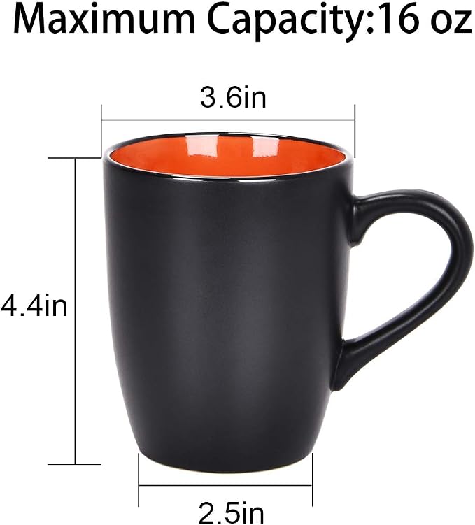 Lifecapido Set of 6 Modern Black Ceramic Coffee Mugs, 16 Ounce Capacity, Perfect for Home Use - Image 5