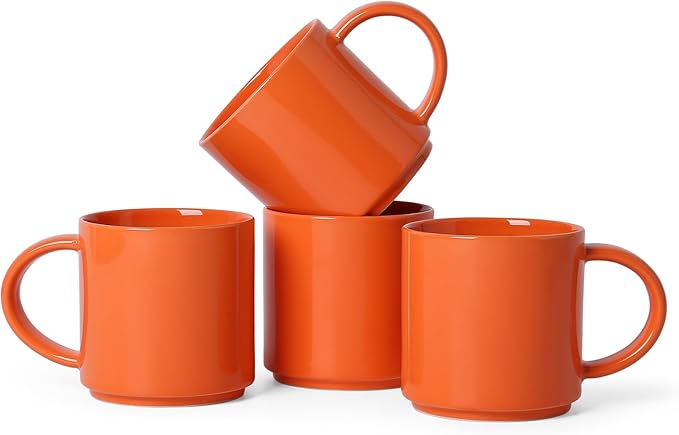 Coffee Mugs Set of 4, Stoneware Coffee Cups with Comfortable Handle, 16oz Ceramic Mugs for Kitchen & Office, Dishwasher & Microwave Safe - Orange by ALOFMO