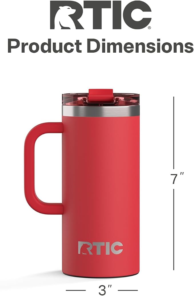 RTIC 16oz Road Trip Travel Mug with Lid and Handle, Ceramic Lined, Flag Red | Stainless Steel Metal, Insulated Travel Cup for Hot and Cold Drinks, Coffee, Car, Camping and Travel - Image 4