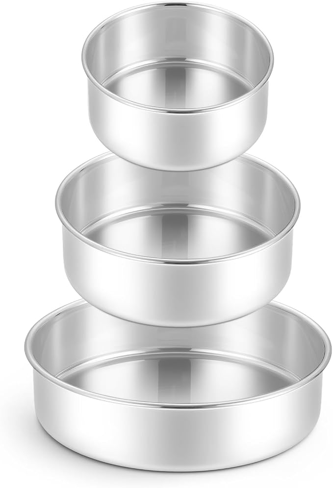 Leonyo 6"-8"-9" Baking Pans Set, Stainless Steel Round Cake Pans, 2In Deep | Bake a multi-layer cake — perfect for celebrating weddings, birthdays, housewarmings, and graduations by Leonyo
