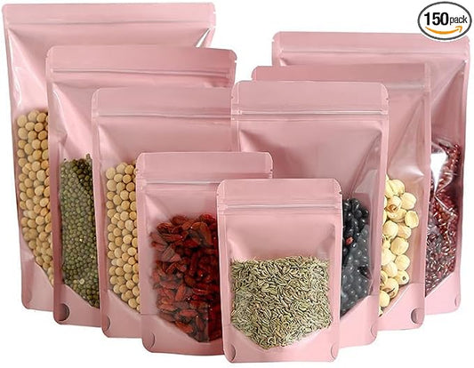 150 Pcs 4x6 Mylar Bags for Food Storage Mylar Bags with Window Stand Up Pouches Small Resealable Smell Proof Bags Freeze Dried Candy Packaging Bulk by Circloophs