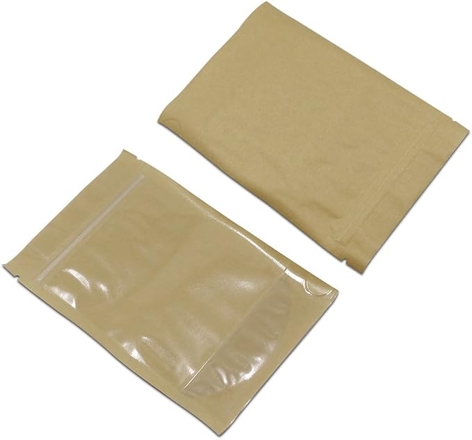 PABCK Clear Front Stand Up Kraft Paper Bags Resealable 6.3x9.5inch 50 Pcs | Stand Up Brown Paper Window Bag Zipper Lock Food Storage Bag for Coffee Snack Nuts Spice Seeds Crafts Packaging Heat Sealable - Image 5
