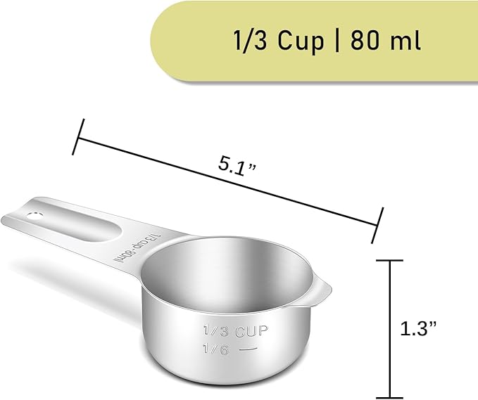 1PCS 1/3Cup (80ml, 2.7oz) Single Measuring Cup, Stainless Steel Measure Scoop, Metric and US Measurement, Heavy Duty, Dishwasher Safe