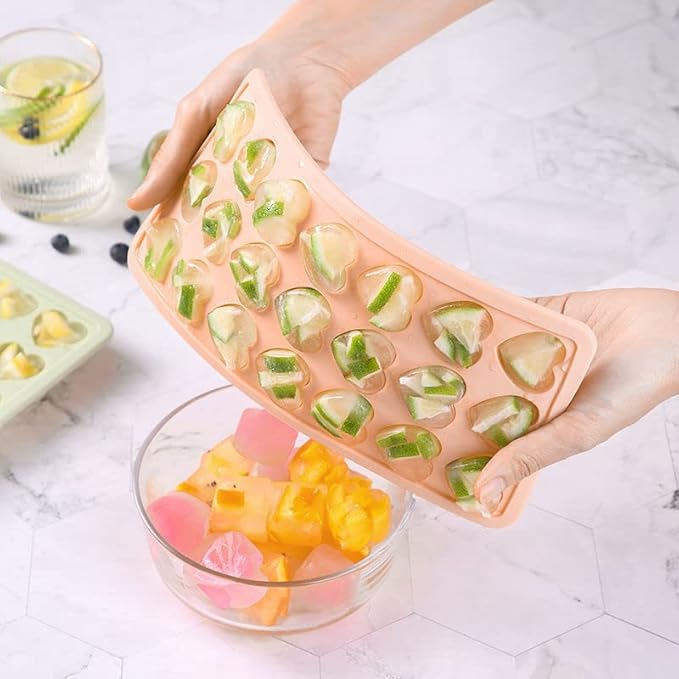 2 Pack Heart-Shaped Ice Cube Trays - 42 Holes Silicone Heart Ice Cube Tray with Lid, BPA Free and Dishwasher Safe, Mini Fun Shape Ice Cube Mold, Easy to Remove (Pink + Green)