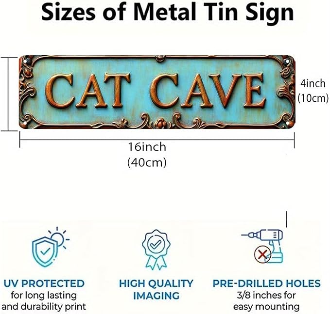Bar Sign Bar Gifts Vintage Metal Wall Decor Sign"CAT CAVE" Street Sign Funny Man Cave Decor Accessories for Home, Bar, Bathroom, Bedroom Unique Retro Tin Signs for Outdoor 4 X 16 inches - Image 4