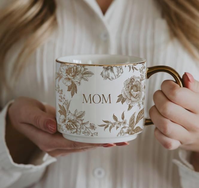 Sweet Water Decor Delft Mom Mug, 14oz Fine Bone China Tea Cup for Hot & Cold Drinks, Gifts for Women, Coffee Mug with Gold Handle & Rim, Gift for Mom's Birthday & Christmas - Image 5