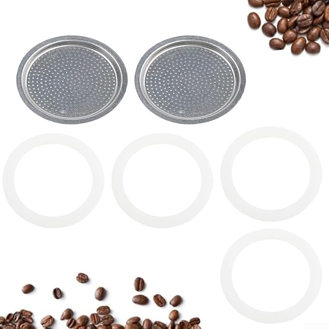 Moka Pot Replacement Parts Set with 2 Stainless Steel Filters and 4 Silicone Gasket Seals for 3 6 9 Cup Espresso Maker Coffee Accessories(6Cup) - Image 3