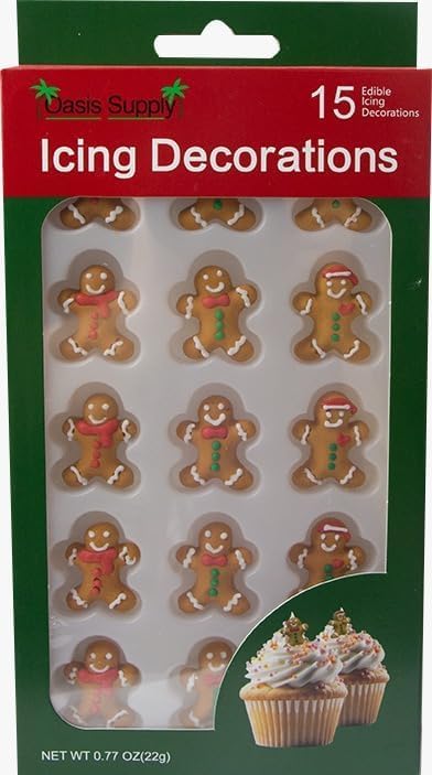 Christmas Edible Cake Decorations - Candy or Cupcake Topper -Gingerbread Man, Santa Face, Presents, 45 Pieces Total - Image 3