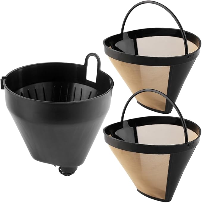 Replacement Parts 1pcs Filter Basket Holder with 2pcs Gold Tone filter, Compatible with Cuisinart Coffee Makers DCC-1100,SS-15