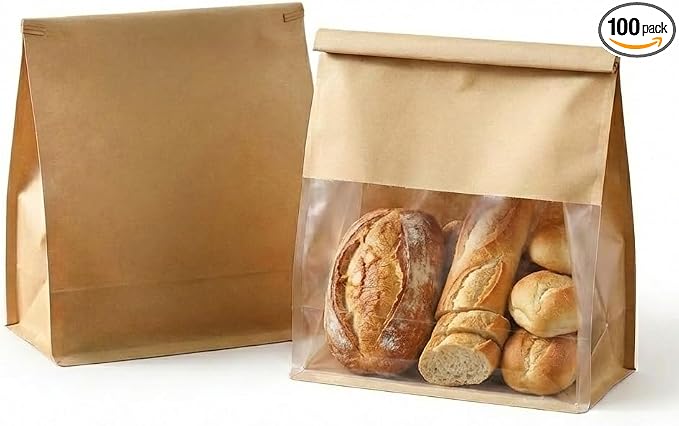 100 Pack Eco-Friendly Kraft Paper Bakery Bags with Clear Window, Reusable Tin Tie Tab Lock for Sealed Freshness, Baked Goods Packaging for Gifting and Bake Sale Large(8.7 * 11 * 4.3Inches) by Unknown