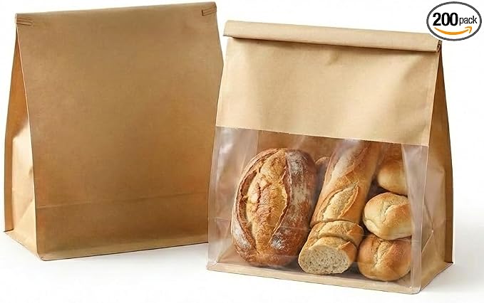 200 Pack Eco-Friendly Kraft Paper Bakery Bags with Clear Window, Reusable Tin Tie Tab Lock for Sealed Freshness, Baked Goods Packaging for Gifting and Bake Sale Large(8.7 * 11 * 4.3Inches) by Unknown