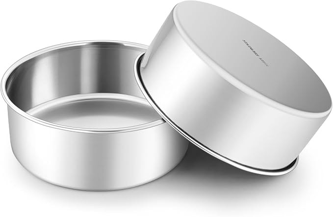 Leonyo 8 Inch Cake Pan, Stainless Steel Circle Baking Pans Set, 2 Pieces Round Layer Cake Tin for Wedding Birthday, Even Heating, Non Toxic & Healthy, Heavy-Duty, Dishwasher Safe by Leonyo