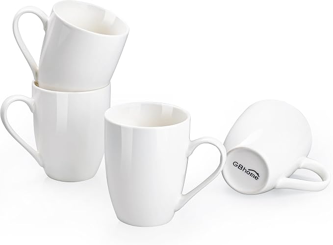 GBHOME 12 OZ Off White Coffee Mugs, Porcelain Bulk Coffee Mugs with Large Handle for Man, Woman, Light Weight Coffee Mugs Set of 4 for Latte/Cappuccino/Cocoa/Milk, Dishwasher & Microwave Safe by GBhome