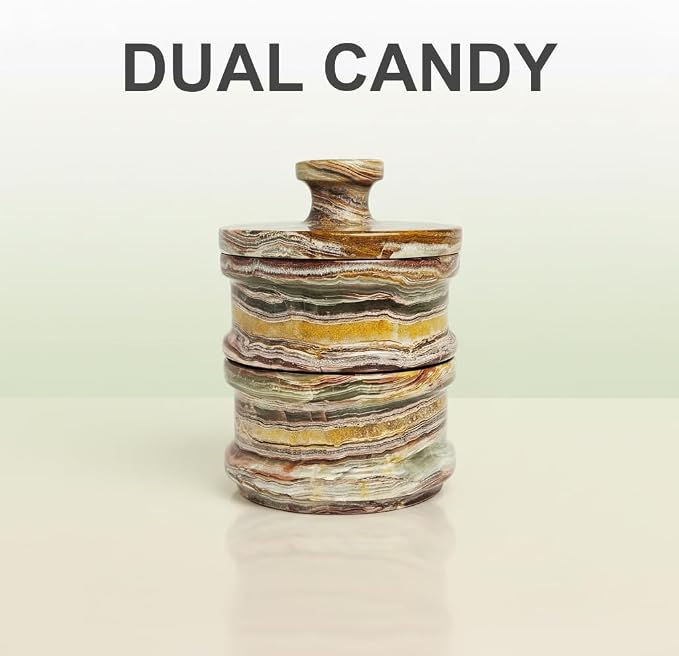 Onyx Dual Candy Set - Natural Marble Stackable Jars with Lid | Luxury Kitchen Storage Containers for Sugar, Spices, Nuts & Snacks | Handmade Desk & Countertop - Image 2