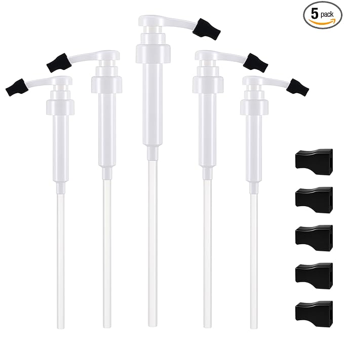 Nuogo 5 Pcs Coffee Syrup Pump Compatible with Monin 750ml (25.4 Fl Oz) Glass Bottles White Flavor Syrup Pump Dispenser with Tip Covers