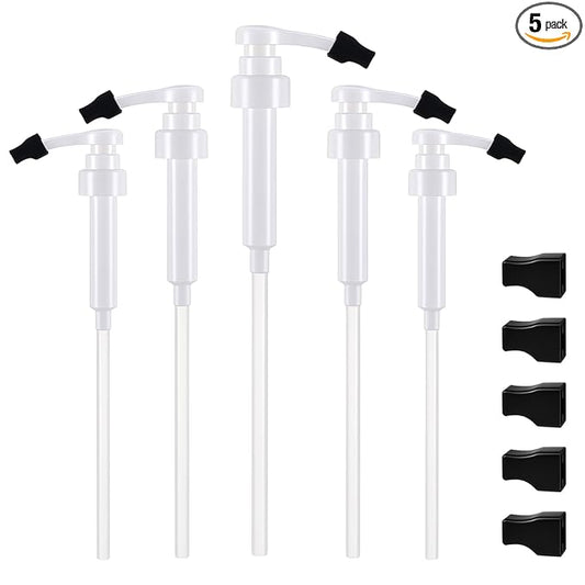 Nuogo 5 Pcs Coffee Syrup Pump Compatible with Monin 750ml (25.4 Fl Oz) Glass Bottles White Flavor Syrup Pump Dispenser with Tip Covers
