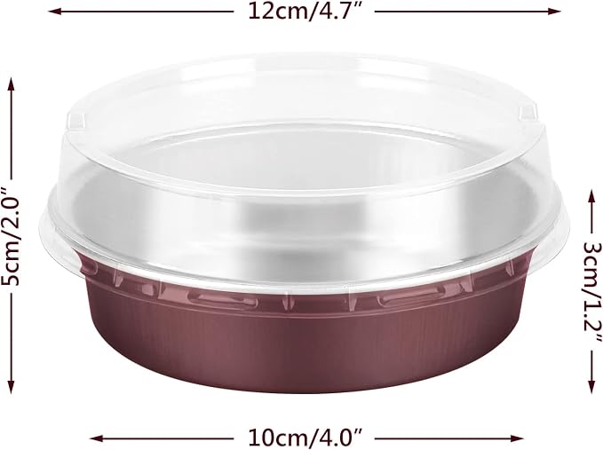 Beasea Disposable Mini Pie Tins With Lids, 4 Inch 50 Pack Disposable Mini Pie Pans, 8 Oz Aluminum Foil Coffee Brown Tart Pans Round Oven Baking Small Cake Tin for Cheesecake Fruit Tart Quiche - Image 2