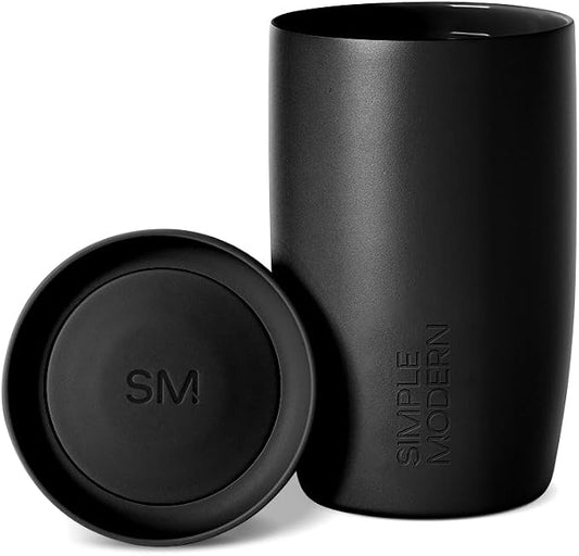 Simple Modern Insulated Travel Coffee Mug 360° Lid | 12oz | Black | Voyager Ceramic-Lined Insulated Stainless Steel Coffee Tumbler Iced Coffee Cup, Mug with Lid | Fits Cupholder, Midnight Black by Unknown