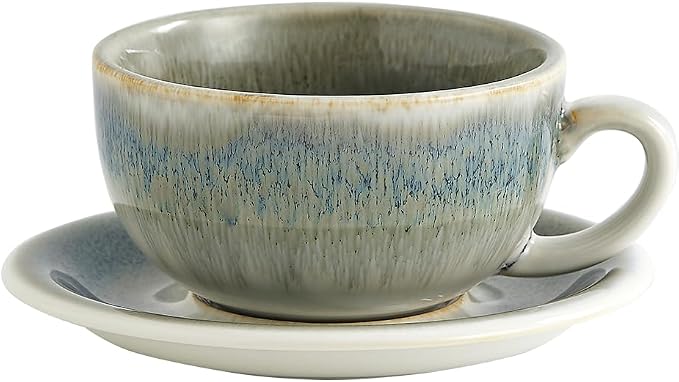 Coffeezone Vintage Design 12 oz Ceramic Latte Art Cappuccino Barista Cup with Saucer (Space Grey) by Coffeezone