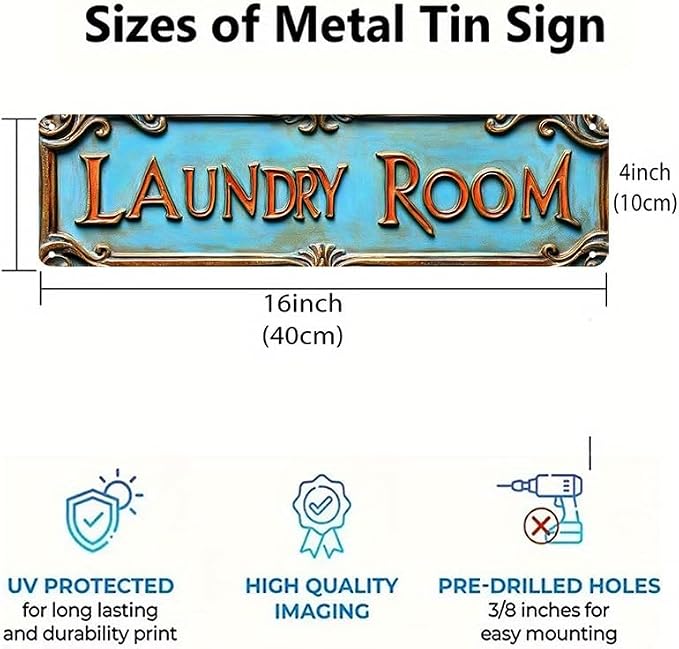 Bar Sign Bar Gifts Vintage Metal Wall Decor Sign"LAUNDRY ROOM" Street Sign Funny Man Cave Decor Accessories for Home, Bar, Bathroom, Bedroom Unique Retro Tin Signs for Outdoor 4 X 16 inches - Image 4