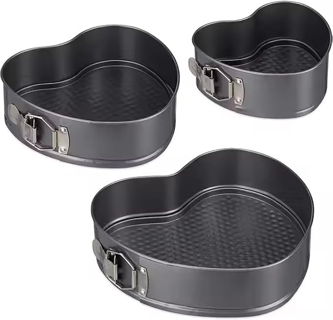 Kitchen Tool Heart Cake Mold Baking Supplies Non-stick Removable Bottom Springform Cake Pan Tin Baking Mold Leak proof and high temperature resistant Heart cake Pans Set of 3 - Image 2